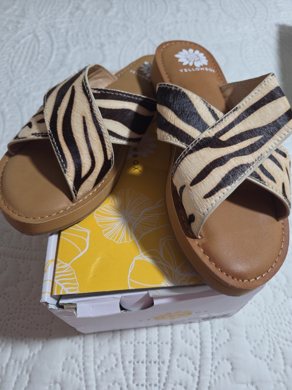 Yellow Box Zebra-Print Tan and Black Slip-On Sandals